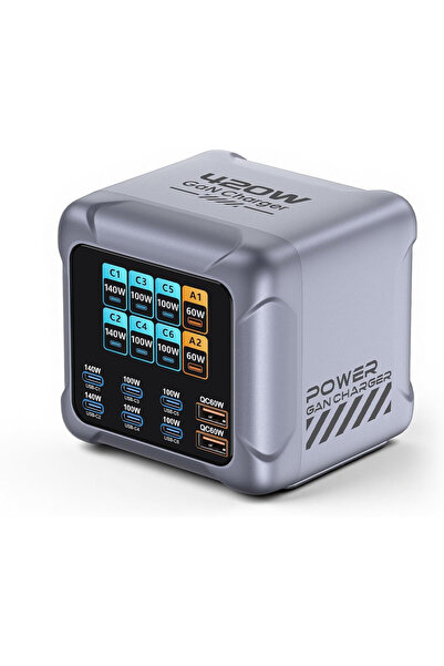 Puiseno Statie de incarcare USB-C 420W GaN, 8 porturi, PD 140W, QC 60W, afisa...