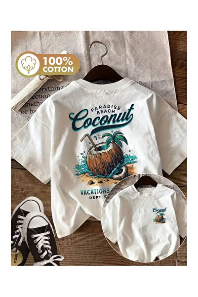 Massgai Tricou unisex Paradise Beach cu imprimeu de nucă de cocos, supradimen...