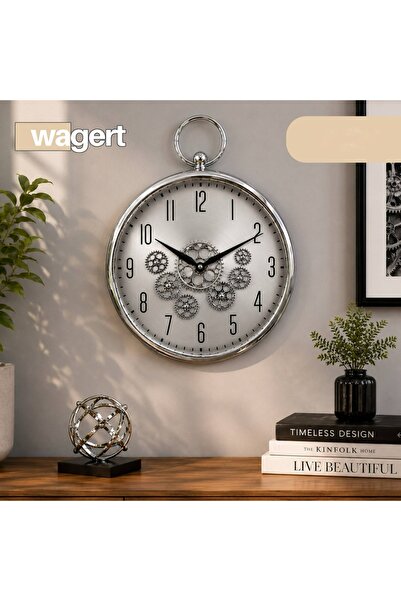 CEZVE HOME Metal Wall Clock with Wheel Detail - Retro Design Living Room Clock