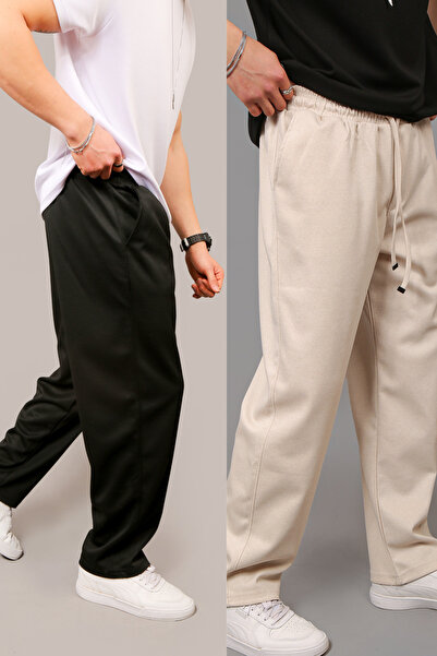 STRAVON Men's Loose Fit Pique Fabric Wide Leg Sweatpants
