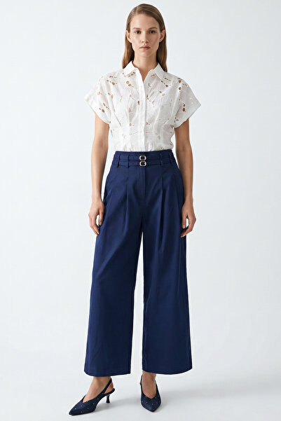 Exquise Beli Belted High Waist Pleated Pocketed Culotte Trousers