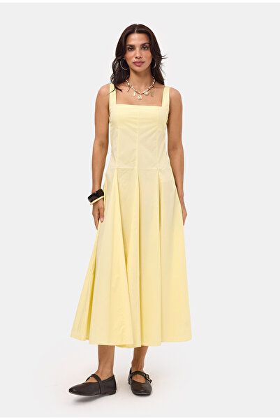 it's basic Women's Yellow Pleated Special Fabric Design Dress