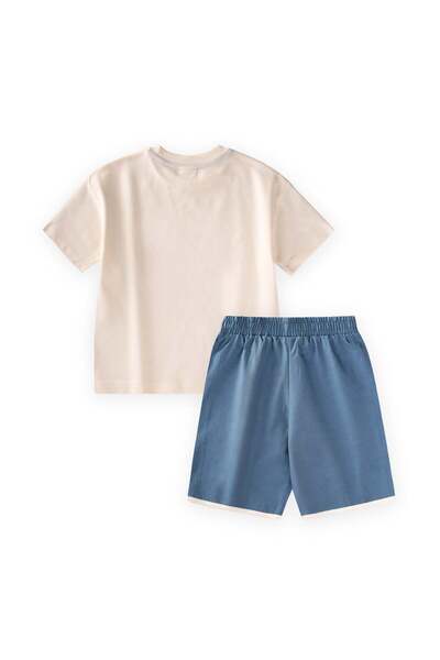 Cigit Woven Capri T-Shirt Set 2-10 Years Old Ecru