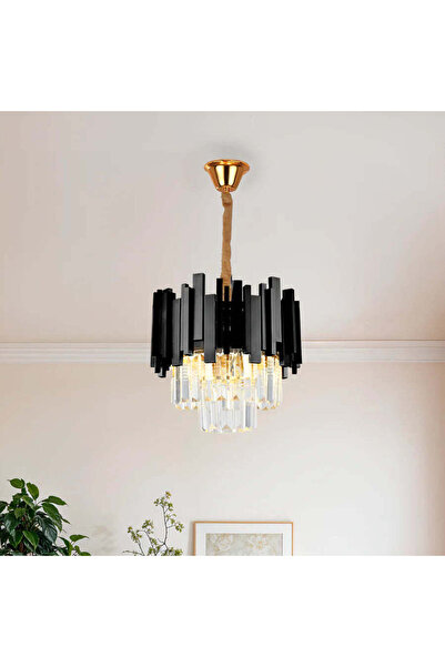 La Cucu Πολυέλαιος BLOIS Petito Crystal 3xE14, Διάμετρος 30cm, Μαύρος, Ρυθμιζ...