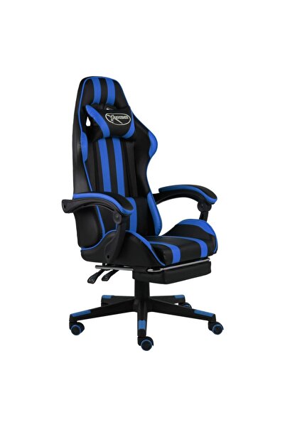 vidaxl Scaun racing suport picioare negru/albastru piele ecologică