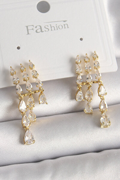 OGHAMAY Brass Gold Color Zircon Stone Rain Model Women's Earrings