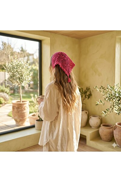 Aia&Co File Bandana Yazlık Desenli Örgü Handmade Beyaz saç bandanası