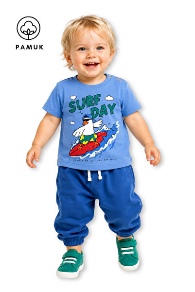 difa kids تي شيرت صيفي للأولاد الصغار بأكمام قصيرة وطبعة سيرف