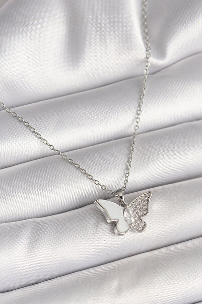 OGHAMAY 316L Steel Silver Color Chain Zircon Stone White Enamel Butterfly Mod...