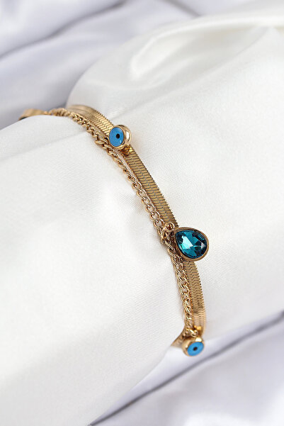OGHAMAY 316L Steel Evil Eye Bead Detailed Blue Zircon Stone Model Italian Cha...