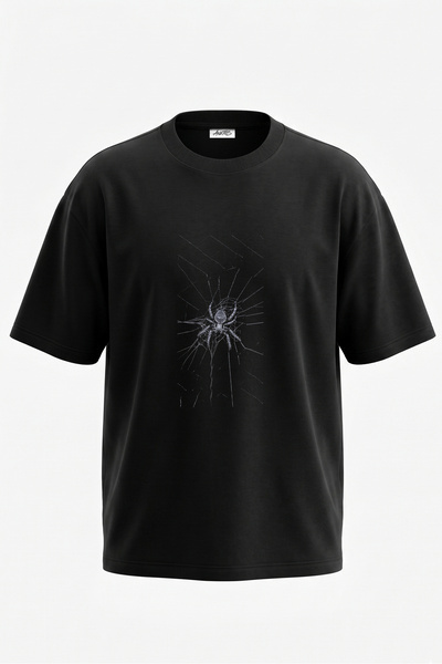 Anetos Tricou oversize negru din bumbac cu imprimeu pe spate cu design Spider...