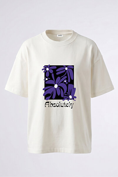 Anetos Tricou oversize alb din bumbac, cu imprimeu pe spate, cu design floral...