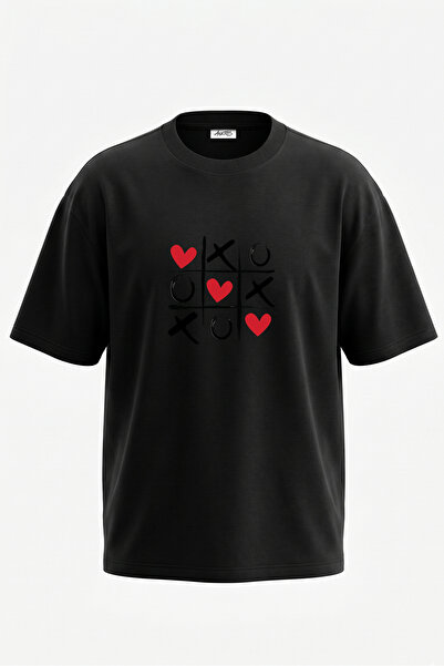 Anetos Tricou oversize negru din bumbac cu imprimeu pe spate XOXO Heart Design