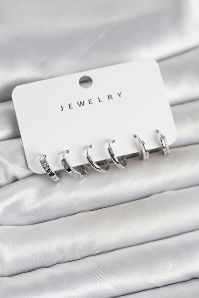 OGHAMAY Silver Color Brass 3 Pairs Women's Earring Set