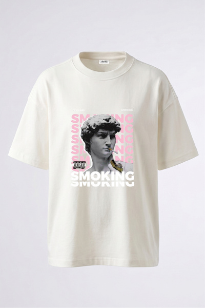 Anetos Tricou supradimensionat din bumbac alb cu imprimeu pe spate David Smok...