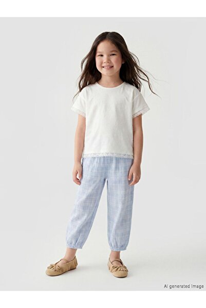 LC Waikiki LCW Kids Mavi Beli Lastikli Kız Çocuk Kareli Pantolon