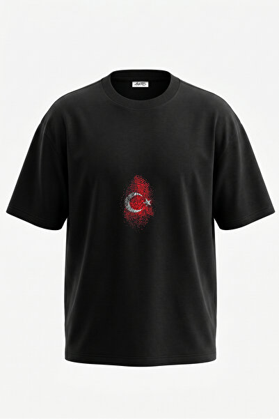 Anetos Tricou oversize negru din bumbac cu imprimeu pe spate cu design Turk F...