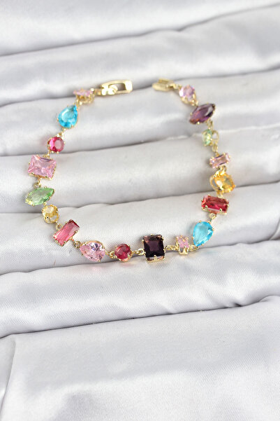 OGHAMAY Mixed Color Crystal Stone Cut Silver Color Gema Women's Bracelet