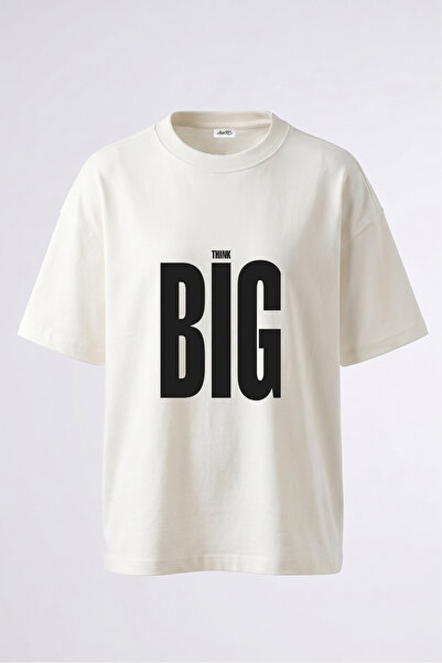 Anetos Think Big Design Back Printed Cotton White Oversize T-Shirt