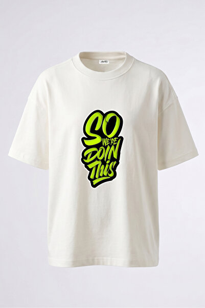Anetos Tricou oversize alb din bumbac cu imprimeu pe spate Neon Graffiti Design