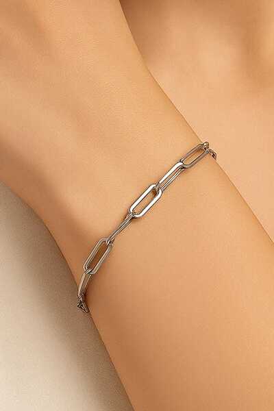 OGHAMAY Silver Color Thick Paperclip Unisex Steel Bracelet - 3367