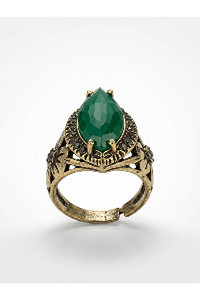 Dorvina Bronze Ring Authentic Copper Jewelry Green Crystal Stone with Drop Flower Design Adjustable Vintage Women's Ring