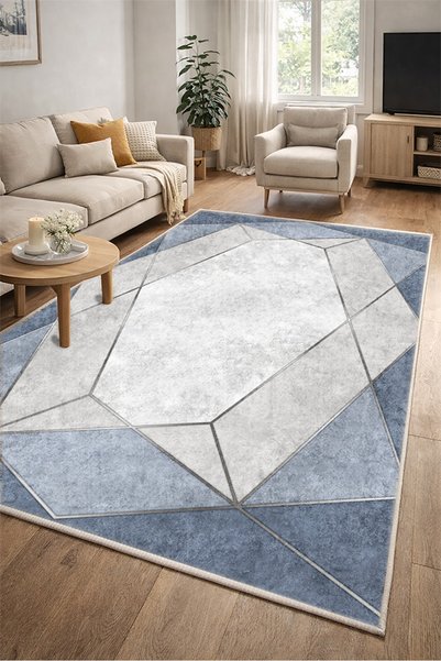 Lioara Home Geometrik Desen Modern Dijital Baskı Halı | Yıkanabilir Kaymaz Ta...