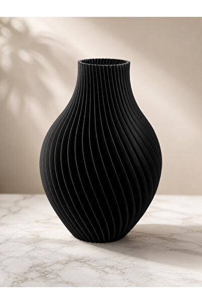 BARK 3D Siyah Spiral Dekoratif Vazo | Modern Minimalist Masa ve Salon Dekoru