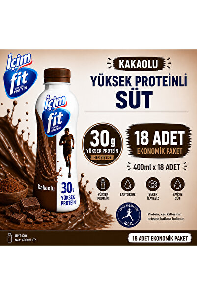 İçim Fit Yüksek Proteinli Laktozsuz Kakaolu Süt 400ml x 18 Adet