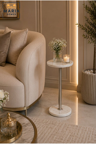MARIA HOMES Modern Marble Side Table Round End Table Accent Table for Living ...