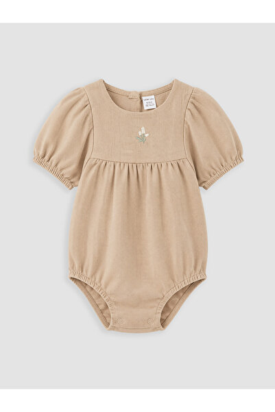 LC Waikiki Crew Neck Embroidered Baby Girl Snap-On Bodysuit