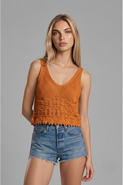 SLAW REZZ Women's V-Neck Knitwear Knitted Bustier - Openwork Strap Tank Top B...
