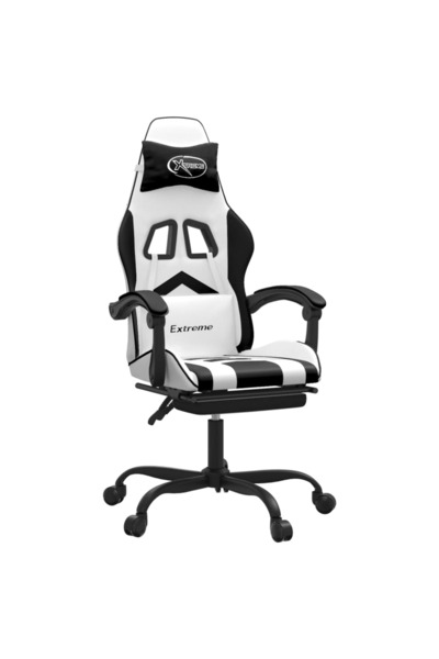 vidaxl Scaun de gaming cu suport picioare, alb/negru, piele ecologică