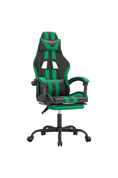 vidaxl Scaun de gaming pivotant/suport picioare negru/verde piele