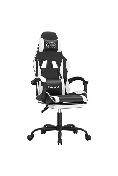 vidaxl Scaun gaming pivotant/suport picioare negru/alb piele
