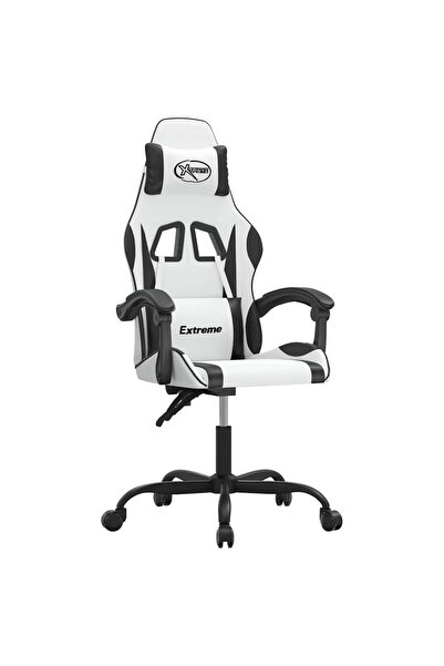 vidaxl Scaun de gaming pivotant, alb și negru, piele ecologică