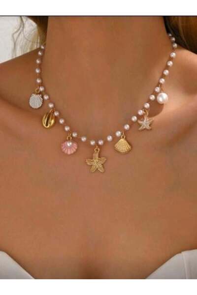 Alsadfine innovations Fake Gold Starfish Pearl Bead Necklace