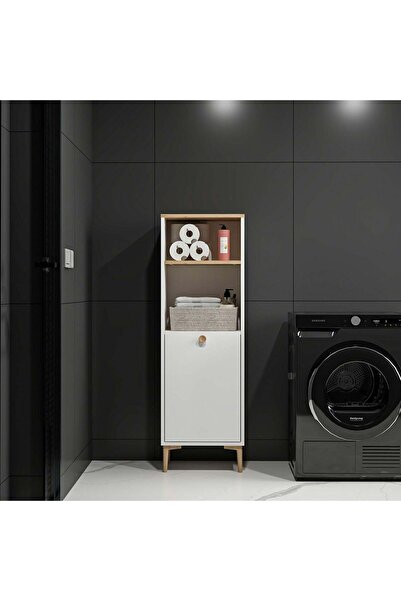 homeizi Viona 1K1R Çok Amaçlı Dolap - Beyaz/Sepet