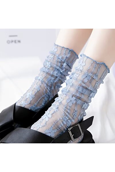 BADELMİRA 2026 Fashion Women's Blue Lace Fishnet Socks - Breathable Stylish D...