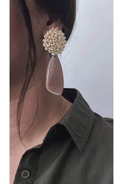 VOBEEYKU Wicker Flower Detail Asymmetric Resin Earrings