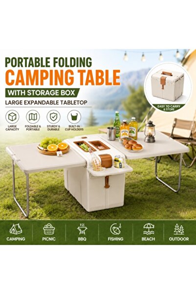 Generic Portable Folding Camping & Picnic Table with Storage Box, Expandable ...