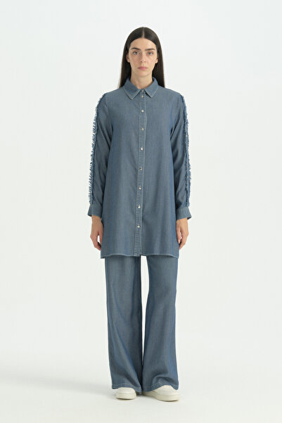 Nihan Sleeve Detailed Lyocell Suit - Indigo
