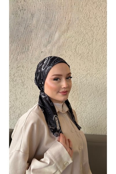 Anatolye Black Ethnic Pattern Soft Scarf Bonnet - Non-Slip, Anti-Sweat (Non-Slip)