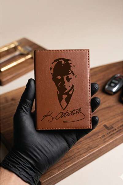 Yalıgraf Reklam Tabela Kemal Atatürk Signature & Silhouette Brown Leather Sti...