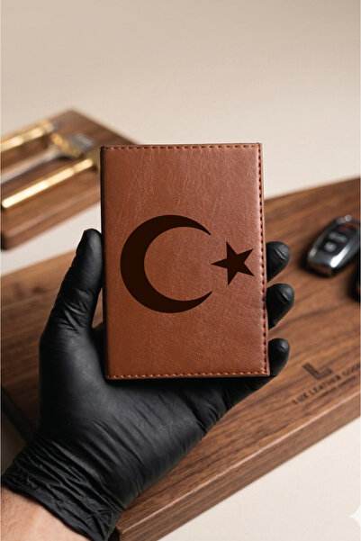 Yalıgraf Reklam Tabela Turkish Flag, Crescent and Star, Brown Leather Stitche...