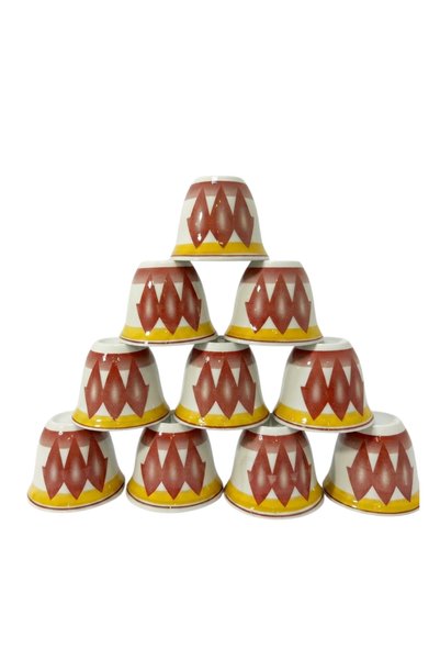 Generic Set of 12 Arabic Coffee Cups Porcelain - Red & Gold Geometric Pattern - For Gahwa Hospitality & Gifting