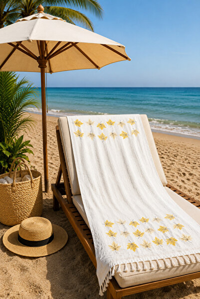 ELY PARKER Cotton Muslin Peshtamal Beach Towel with Patterned Tassels, Lightw...