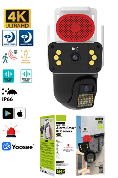 Sarftech 6MP Çift Lensli Sirenli Wi-Fi Akıllı IP Güvenlik Kamerası - Yoosee I...