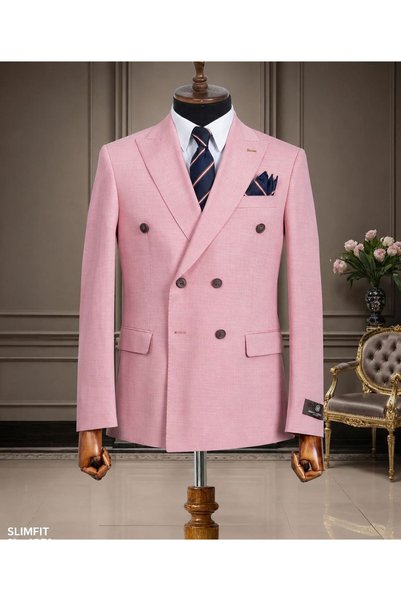 ilayda emir Pink Double-Breasted Exclusive, Slim Fit, Men's Jacket
