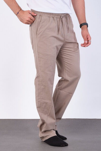 FRANKNESS JNS Men's Baggy Fit Linen Fabric Elastic Waist Comfortable Cut Pants